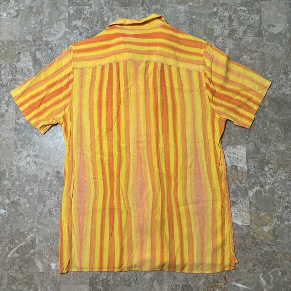 OAS The Cuba Shirt Mens Small Yellow Camp Johnny Collar Short Sleeve Beach Flowy - Picture 7 of 8
